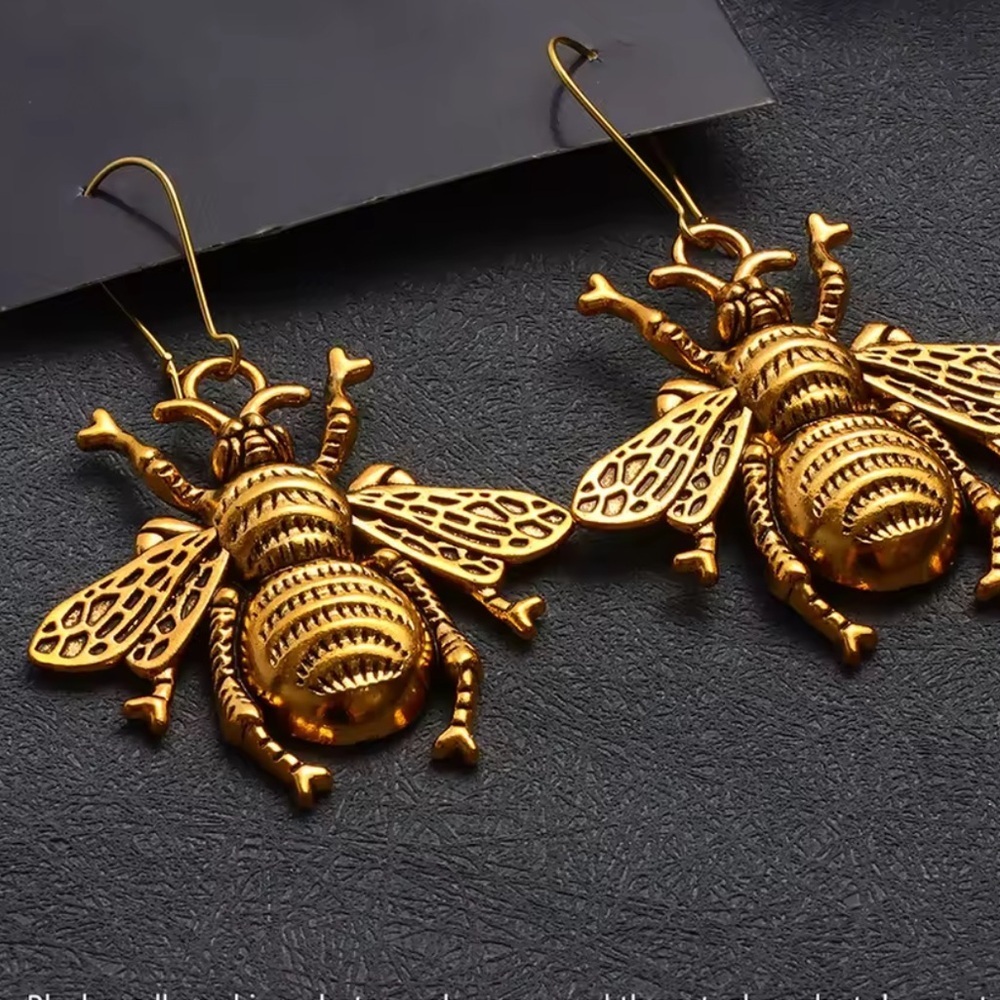 Large Gold Bee Earrings